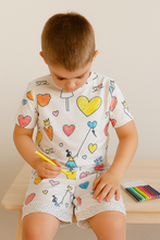 Cargar imagen en el visor de la galería, Pijama infantil para pintar y personalizar – Papachoa México short corazón