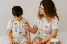 Cargar imagen en el visor de la galería, Pijama infantil para pintar y personalizar – Papachoa México short corazón