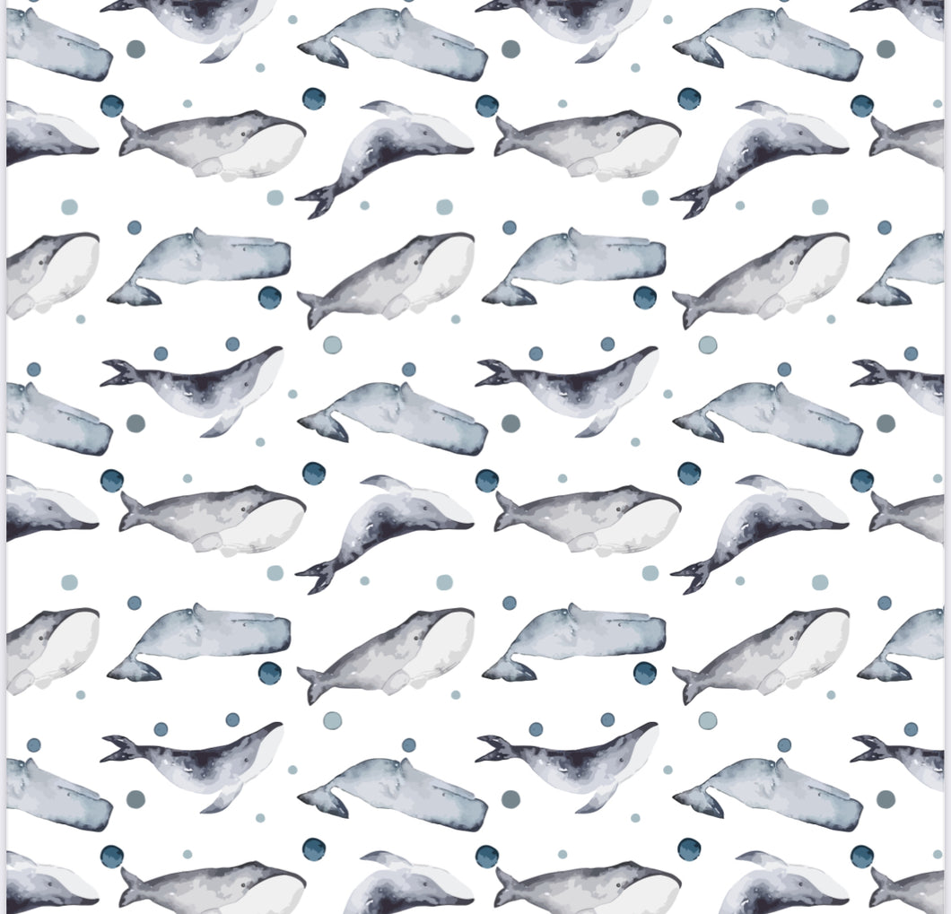 Pijama infantil de tela suave para pintar con estampados exclusivos de BALLENAS , pantalón   y manga corta   – Papachoa México