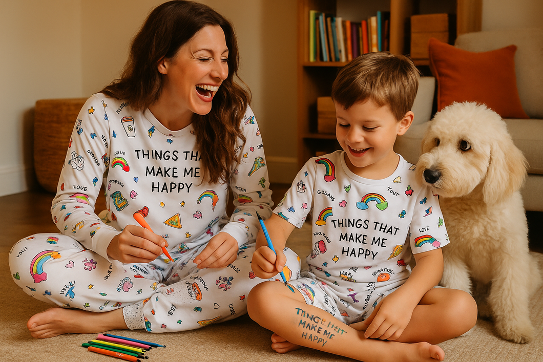 Pijama adulto para pintar y personalizar – Papachoa México
 “things that make me happy”  pantalón manga corta