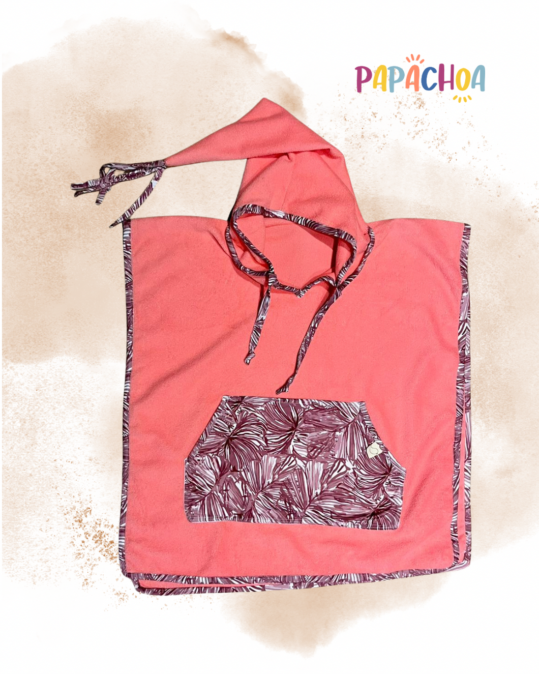 Ponchos infantiles de toalla rosa para natación y salida del agua  | Modelos “FLORES” con capucha