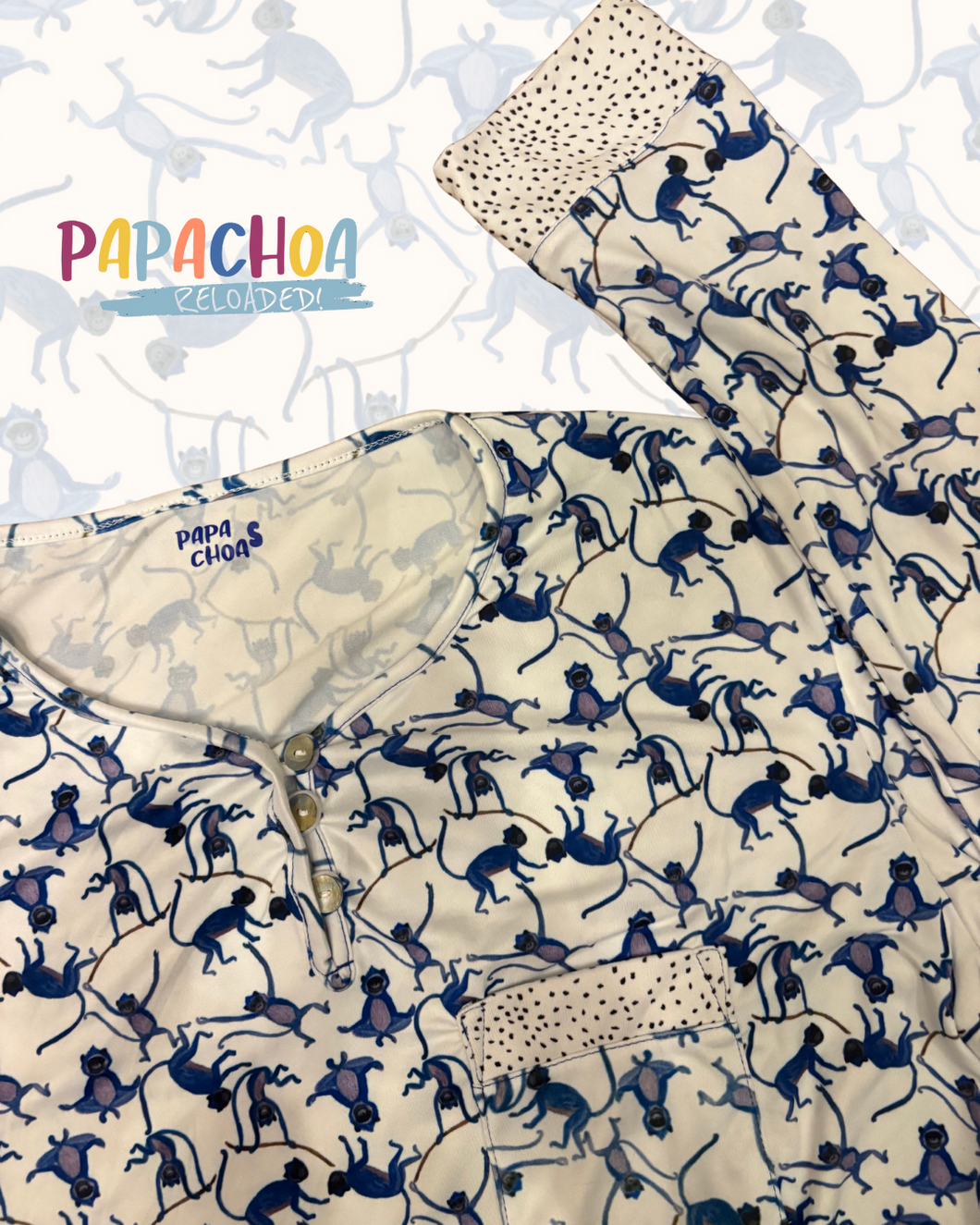 Pijama adulto de tela  suave con estampados exclusivos de CHANGOS, pantalón y manga larga con con camisa 3 botones    – Papachoa México
